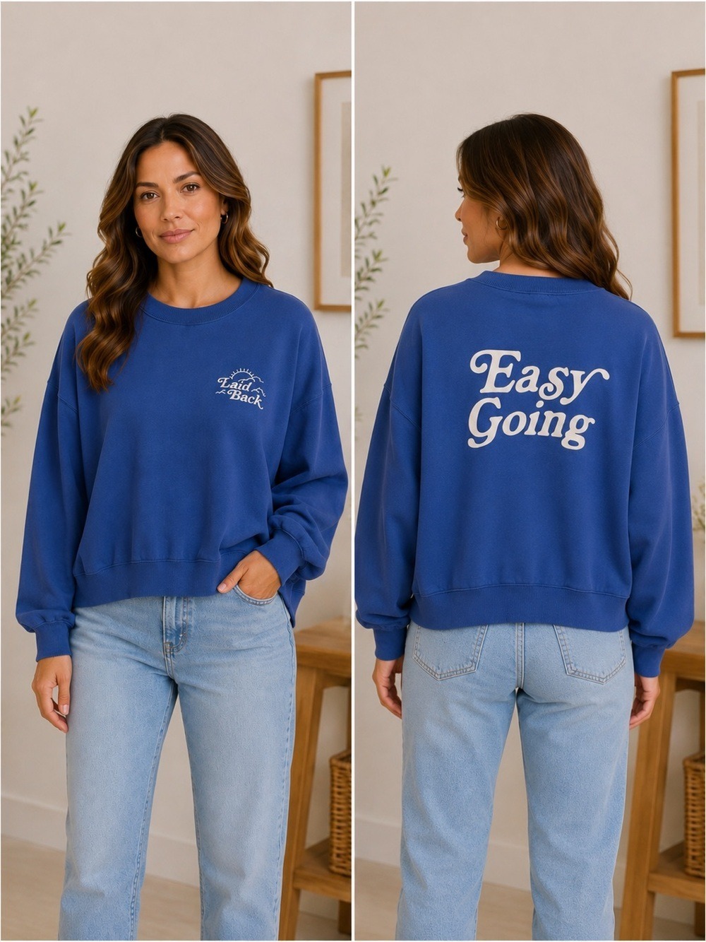 NWT Old Navy fleece retro boxy sweatshirt blue long sleeves round neck summer M